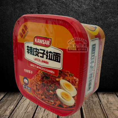 Kawsar spicy leather ramen, added eggs, chopsticks inside, instant noodles soaked in boiling water, convenience food